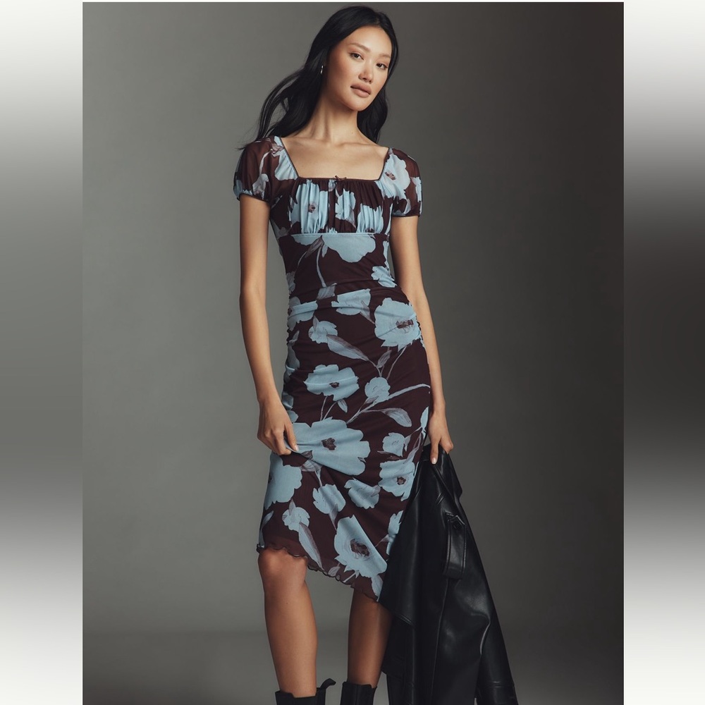 Anthropologie Puff Sleeve Midi Dress